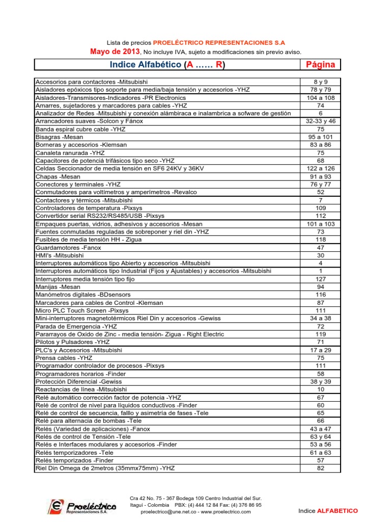 Lista de Precios Mayo PDF Relé Transformador