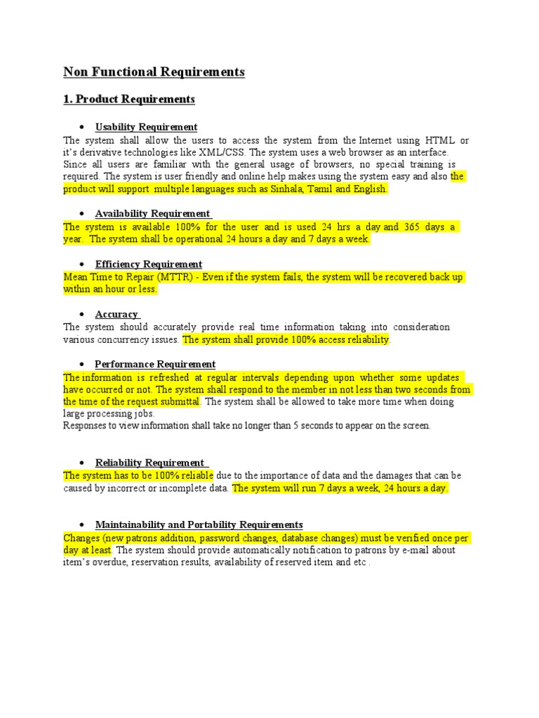 Non Functional Requirements For Library Management System | PDF | Backup |  Databases