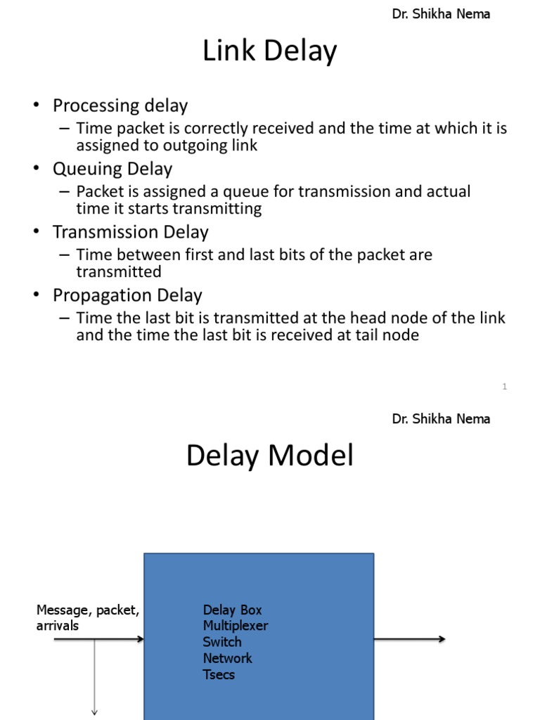 Link Delay: - Processing Delay - Queuing Delay - Transmission Delay ...