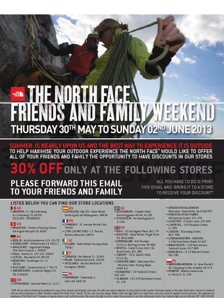 north face friends and family discount