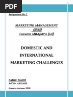 Download Domestic  International Marketing Challenges by Zahid Nazir SN14490034 doc pdf