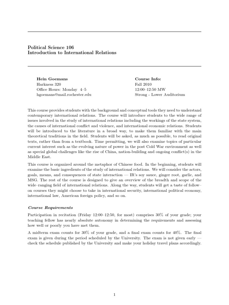Intro to International Relations Course | PDF | Failed State ...