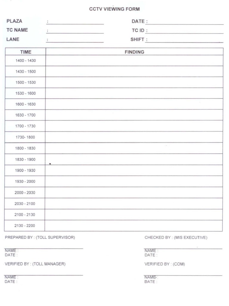 CCTV Viewing Log for Plaza Lane | PDF