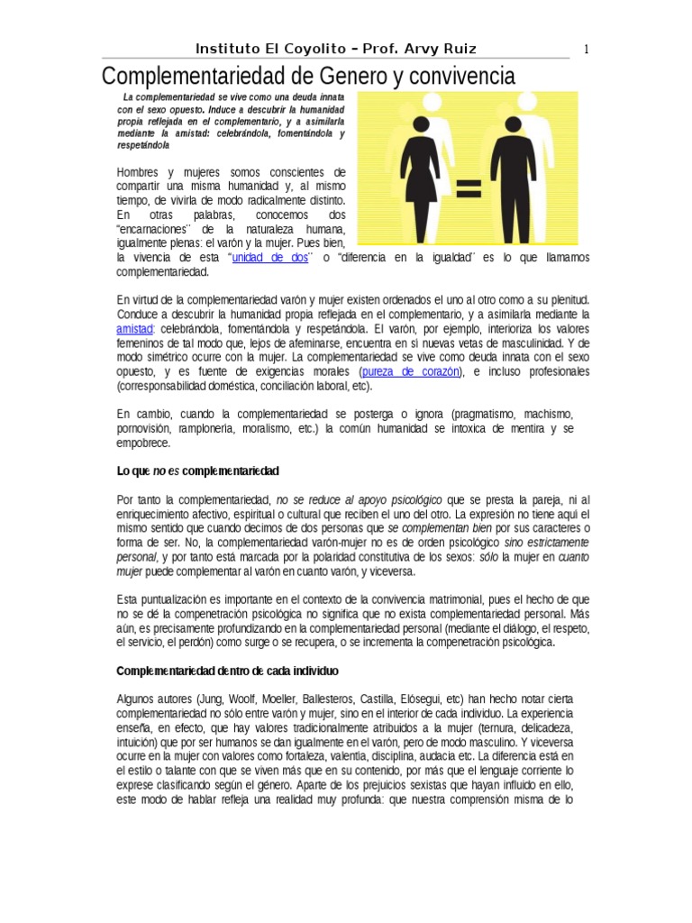 Complementariedad de Género y Convivencia | PDF | Mujer | Hombre