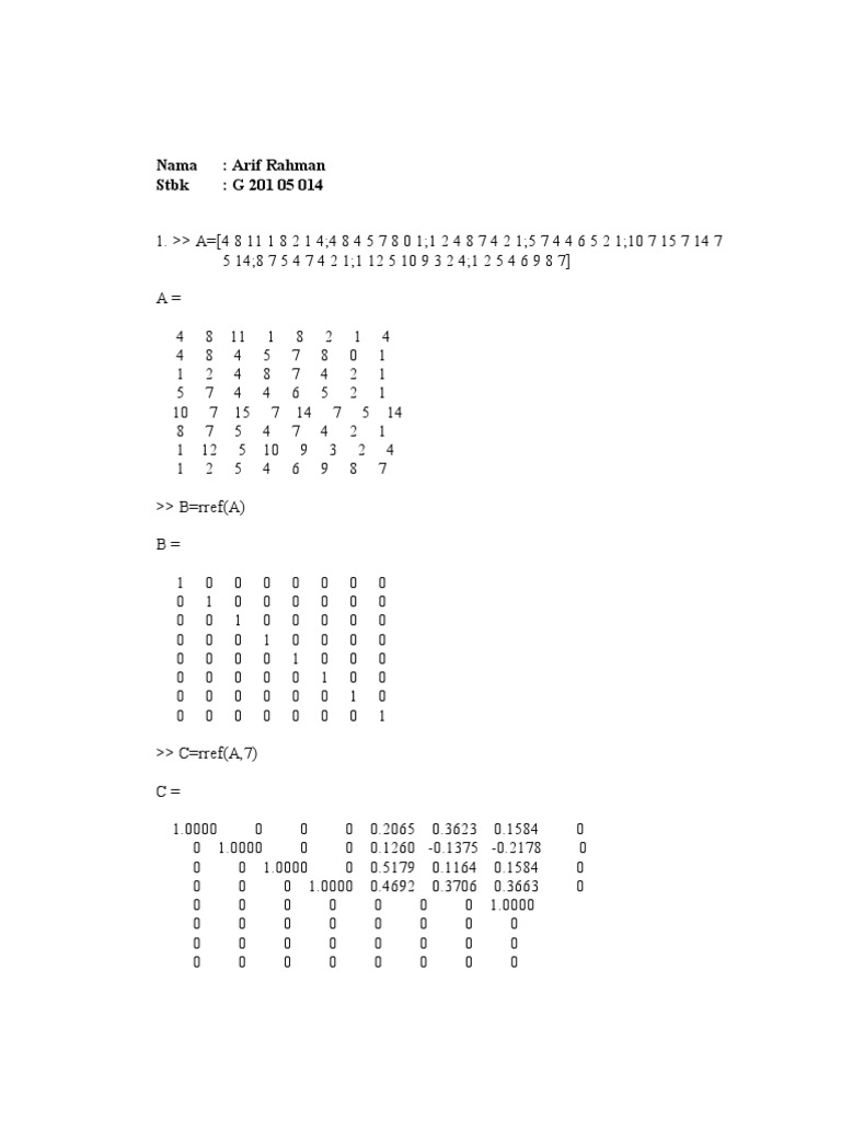 MATLAB RREF Computation Results | PDF