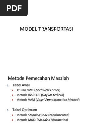 Model Transportasi Heuristic Systems Analysis Numerical Analysis