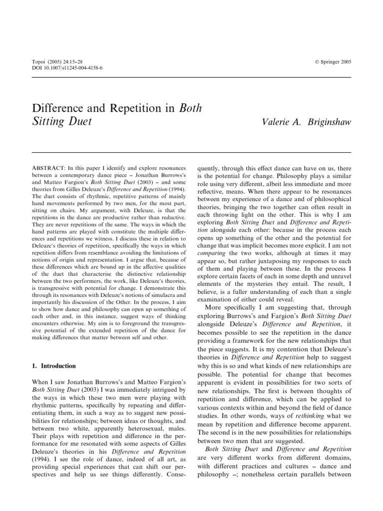 Dance and Deleuze's Repetition Theory | PDF | Gilles Deleuze | Rhythm