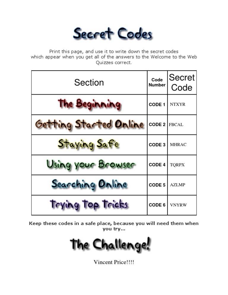 Secret Code Sheet | PDF