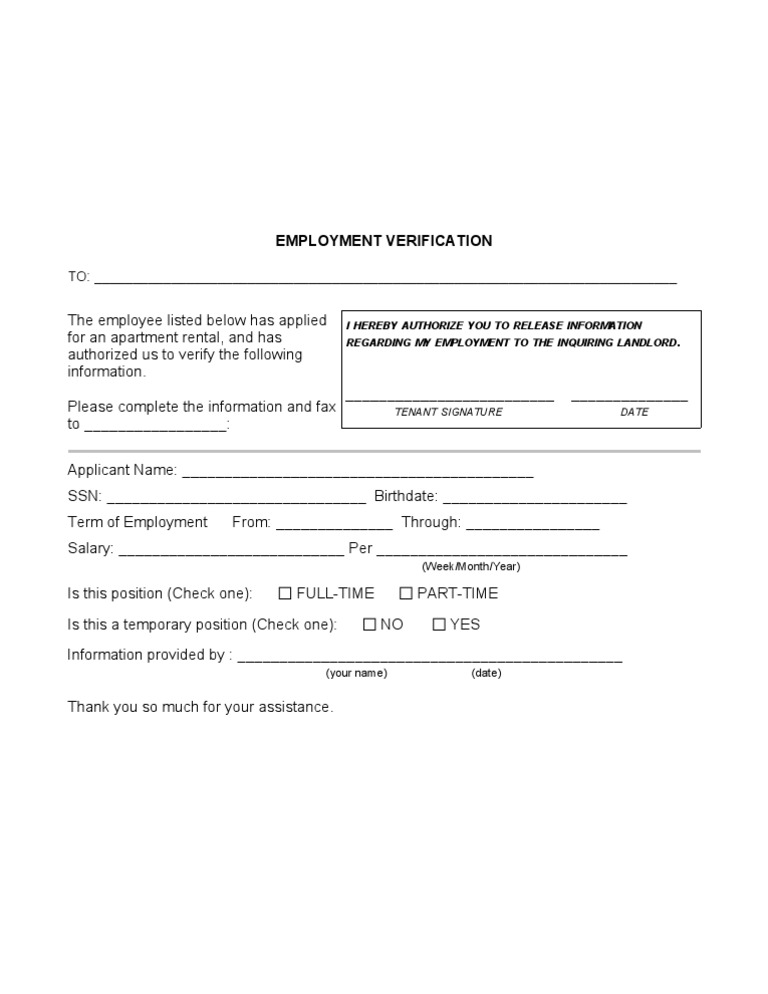 Employment Verification for Apartment Rental | PDF | Career & Growth ...