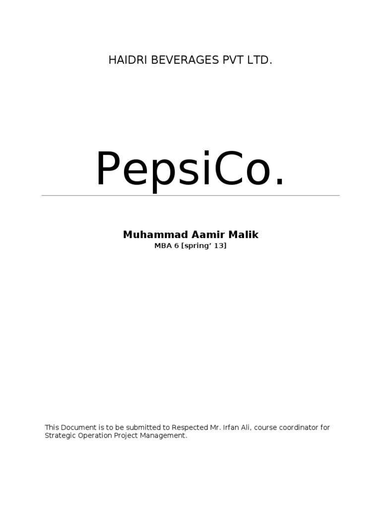 Pepsi Pak Pepsi Co Supply Chain