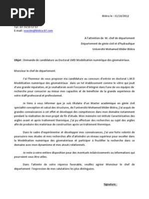 Lettre De Motivation Doctorat Génie Mécanique