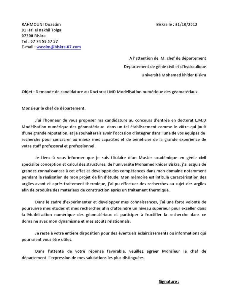 Lettre De Motivation Doctorat Modele - I Soalan