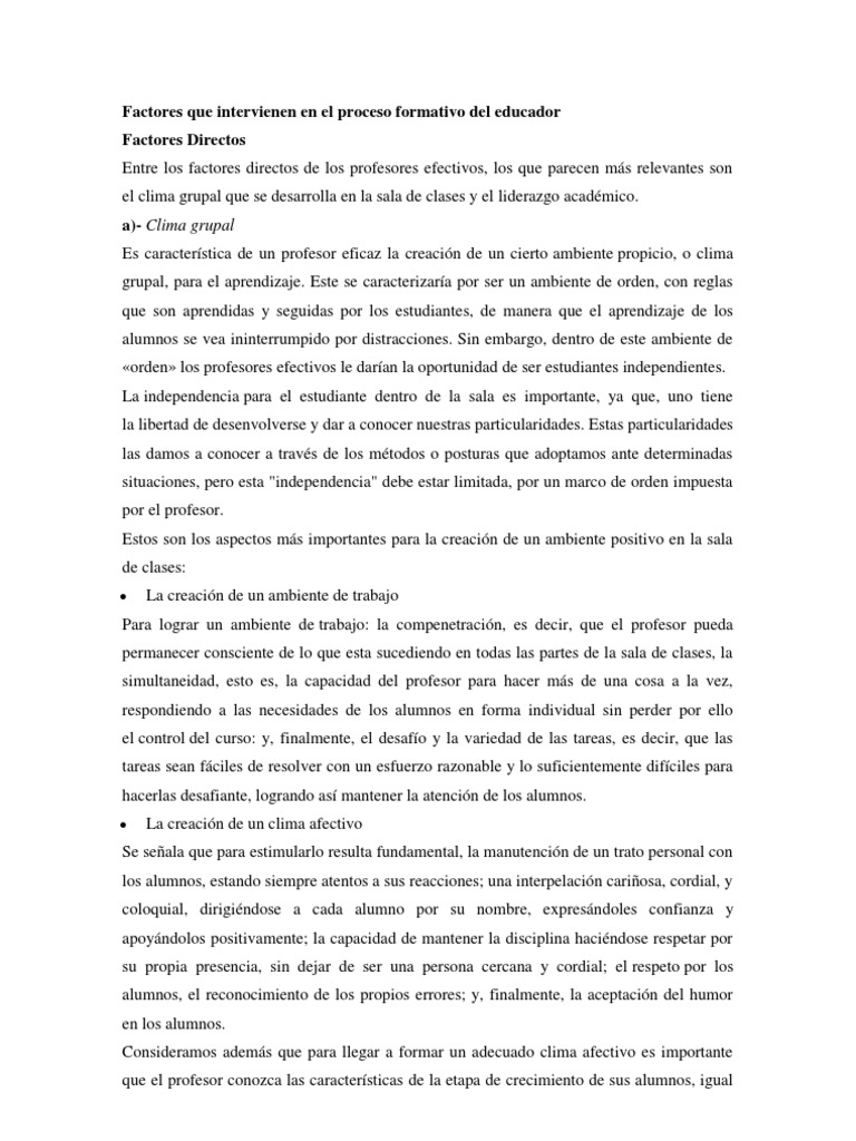 Factores en la Formación del Educador | PDF | Crecimiento personal y ...
