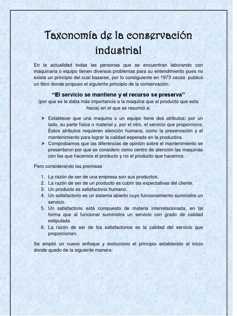 Taxonomía de La Conservación Industrial PDF Ingeniería de