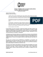 Frente Nuevo León - Posición Con Respecto A "Reforma Por Cyberbullying"