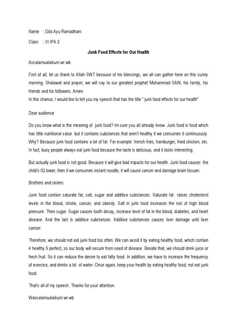 Health Risks of Junk Food Consumption | PDF