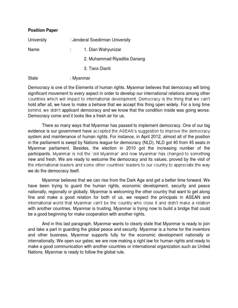Position Paper Myanmar Myanmar Democracy