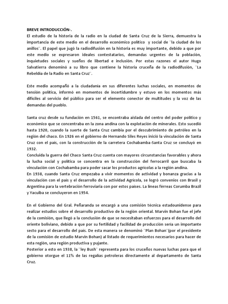 Historia de La Radio en Santa Cruz PDF Radio Bolivia