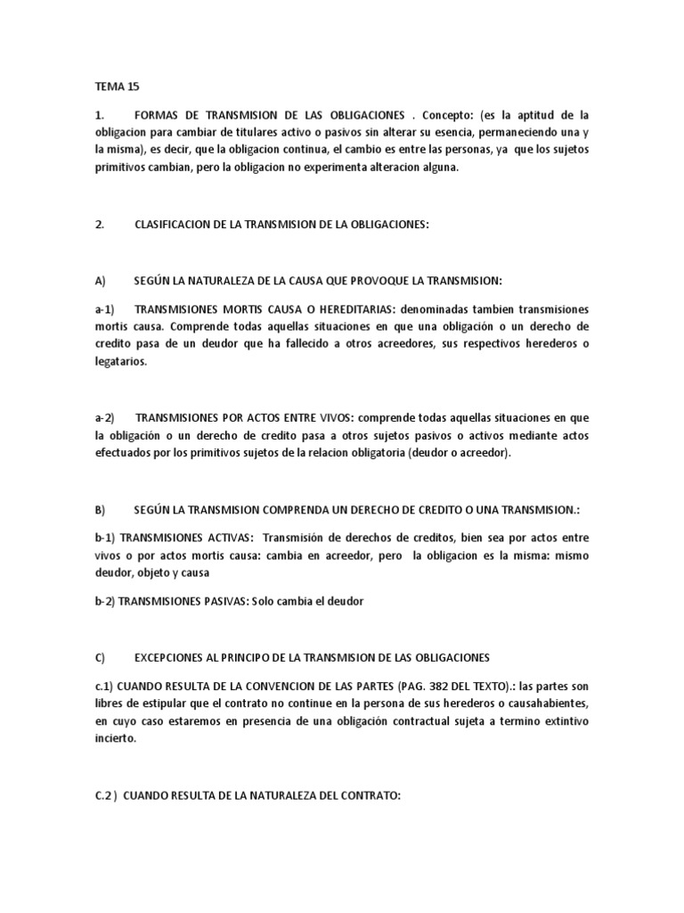 Formas de Transmitir Las Obligaciones. PDF Derecho