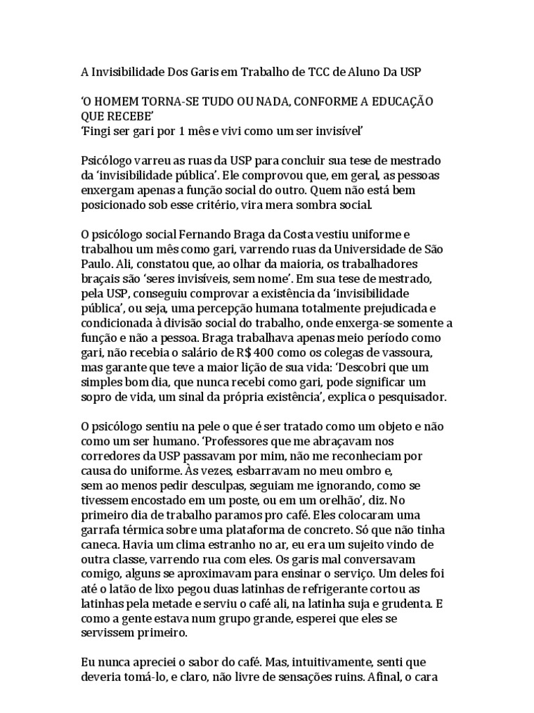 A invisibilidade dos garis: um estudo sobre a percepção social dos ...
