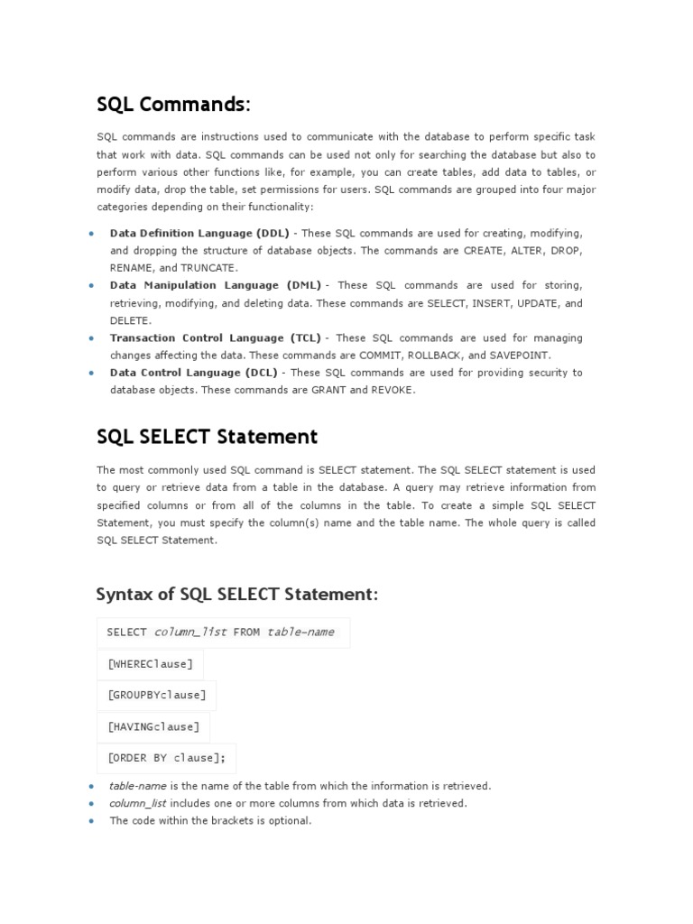 SQL Commands | PDF | Sql | Information Retrieval