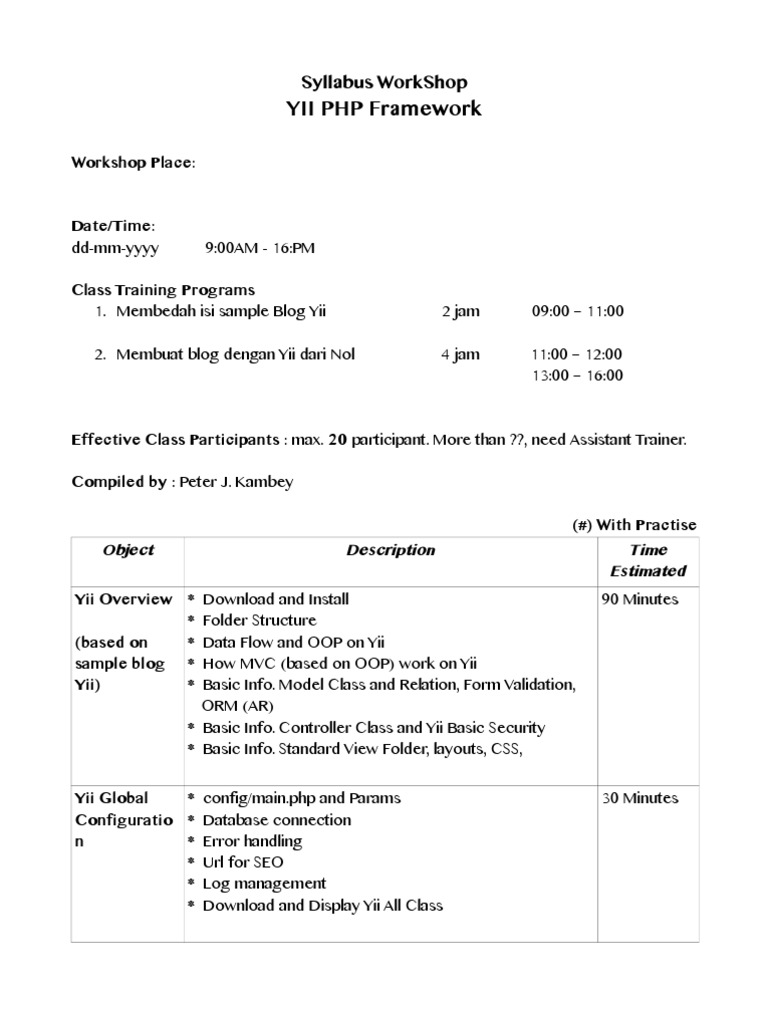 Yii PHP Framework Workshop | PDF