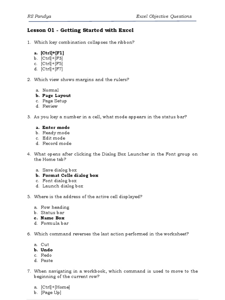Sample Of Excel Test Control Key Microsoft Excel