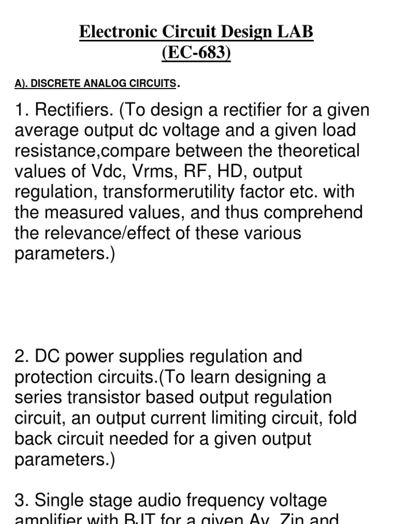 Electronic Circuit Design LAB | PDF | Technology & Engineering