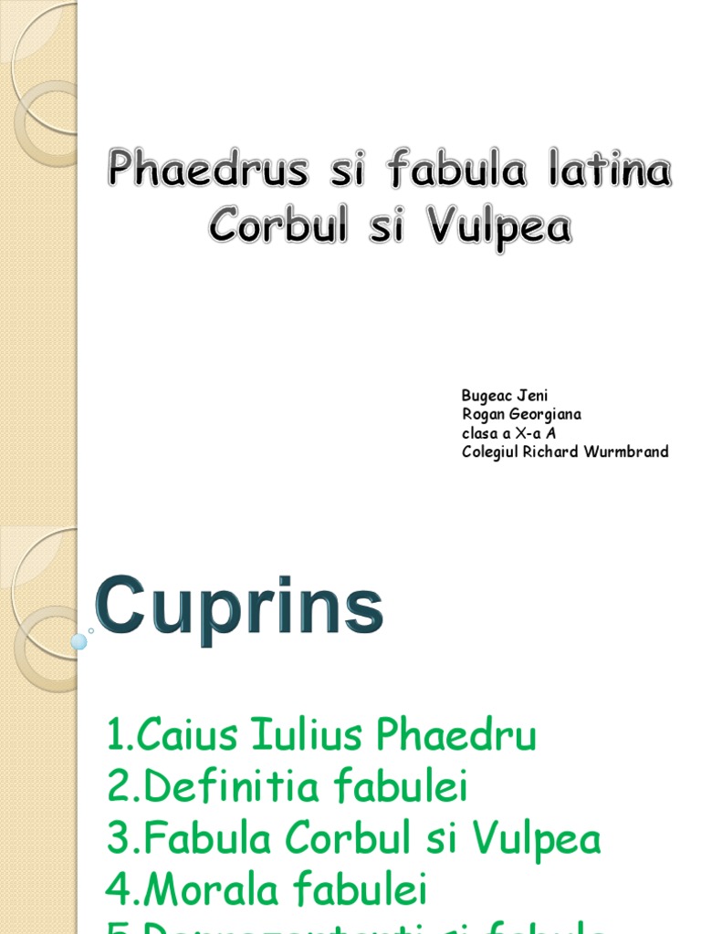 Fabula Corbul Si Vulpea