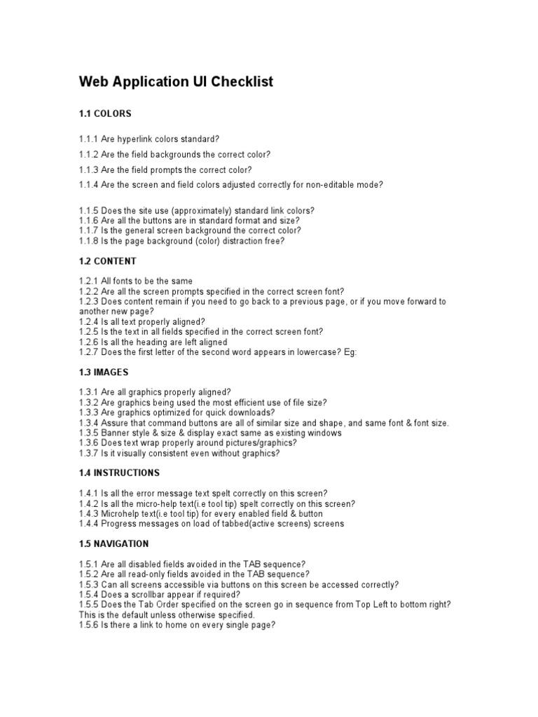 Web App UI Design Checklist | PDF