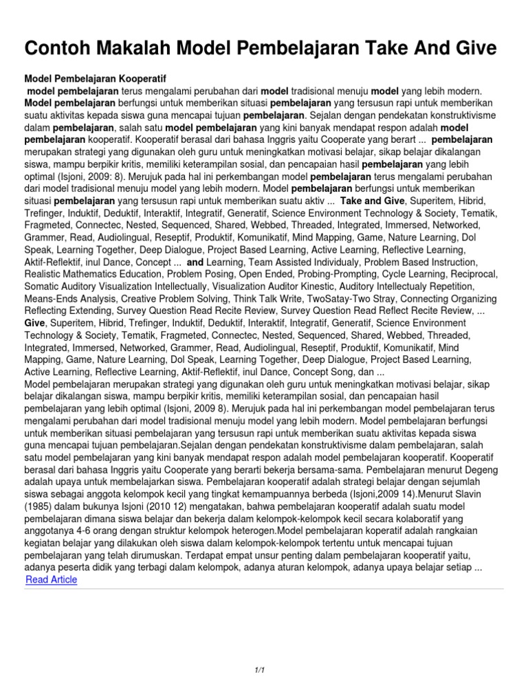 Contoh Makalah Model Pembelajaran Take and Give PDF