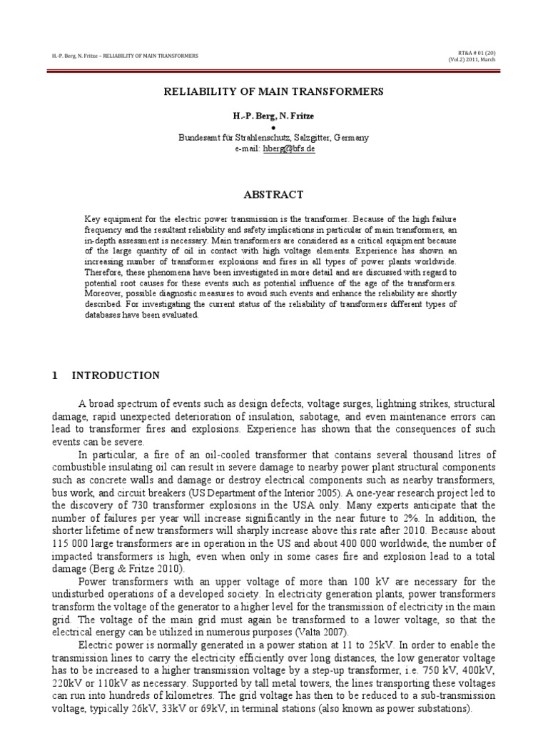 Transformer Reliability and Risks | PDF | Transformer | Electric Power ...