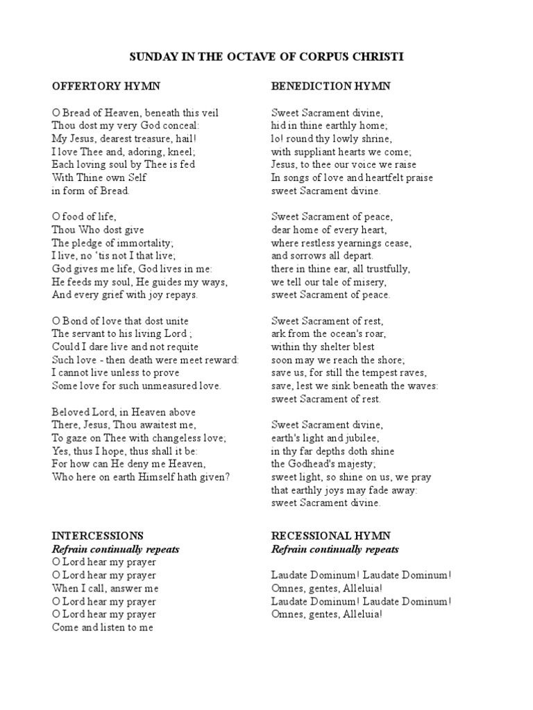 Corpus Christi Sunday Hymns Mythology Religious Belief And Doctrine