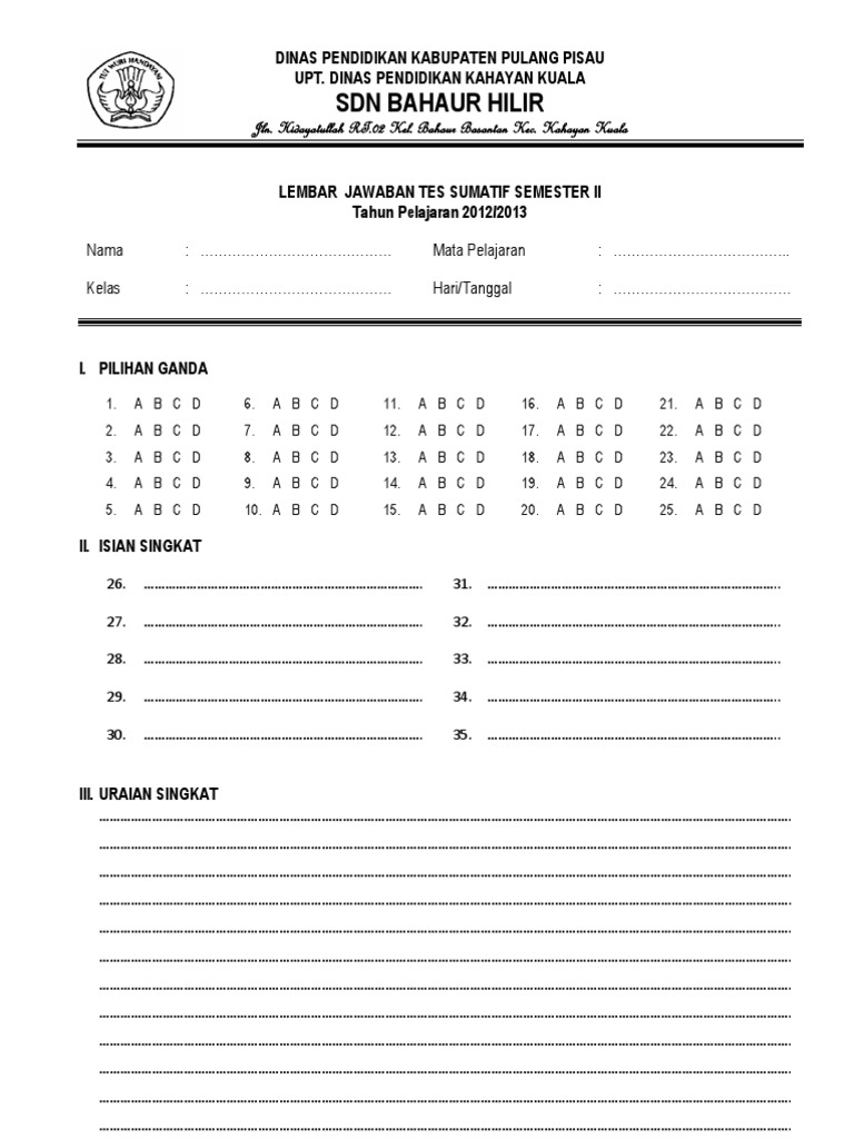 Lembar Jawaban Ukk