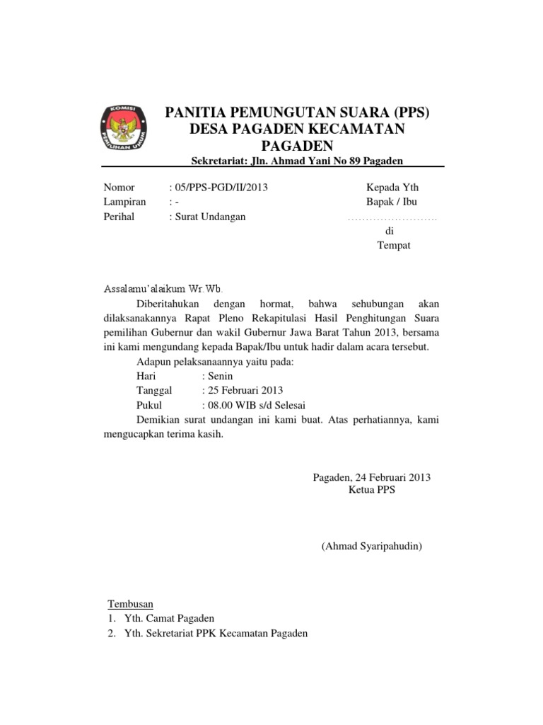 Surat Undangan Rapat Pleno