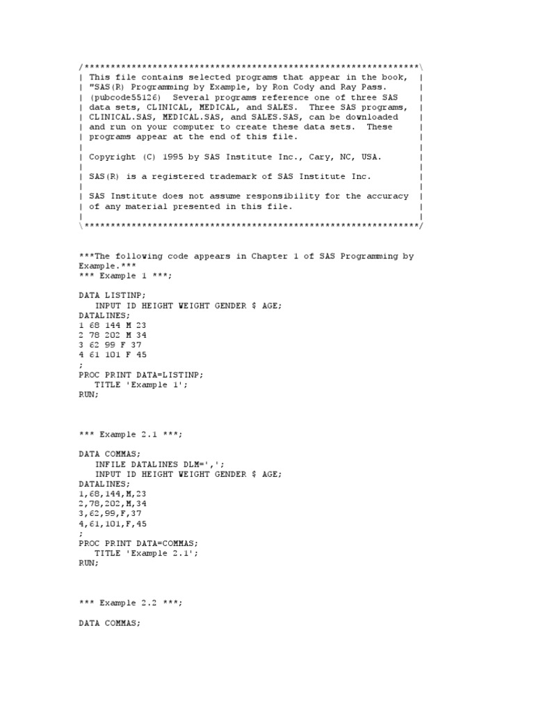 Chapter 1 of SAS Programming by Example | PDF | Sas (Software) | Chart
