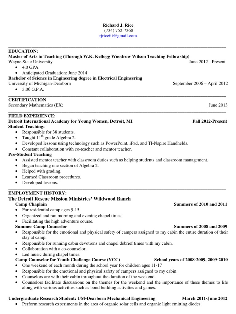 Richard Rice Resume Updated | PDF | Teachers | Academia