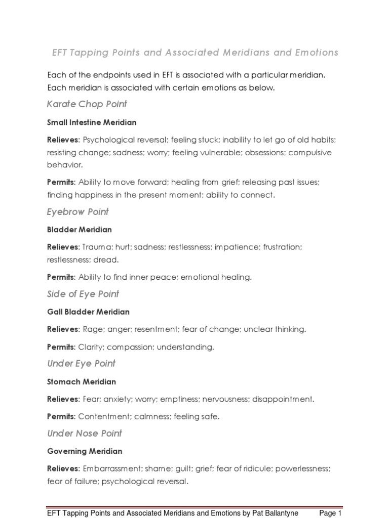 EFT Tapping Points and Meridians Guide | PDF | Self-Improvement