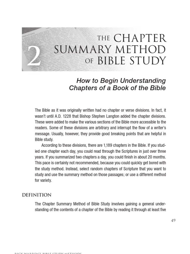 Chapter Summary Method Pdf Chapters And Verses Of The Bible