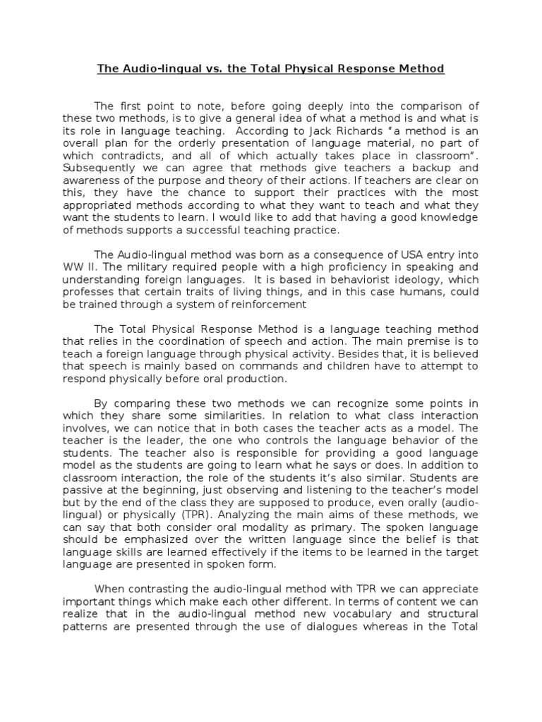 The Audio-Lingual vs. The Total Physical Response Method | PDF ...