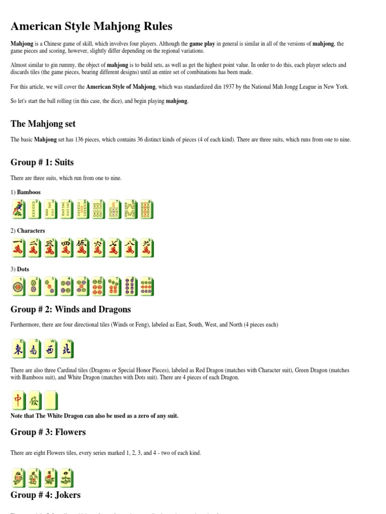 American Mahjong Rules | Download Free PDF | Mahjong | Gambling