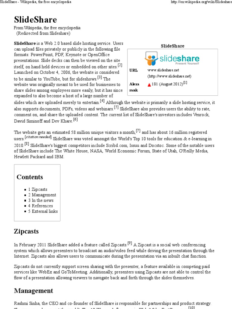 SlideShare Wikipedia, The Free Encyclopedia PDF Media Technology