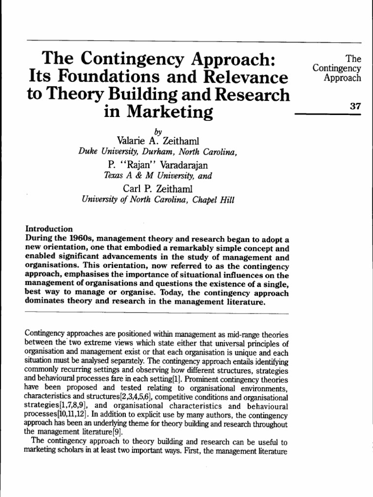 Contingency Approach in Marketing Theory | PDF