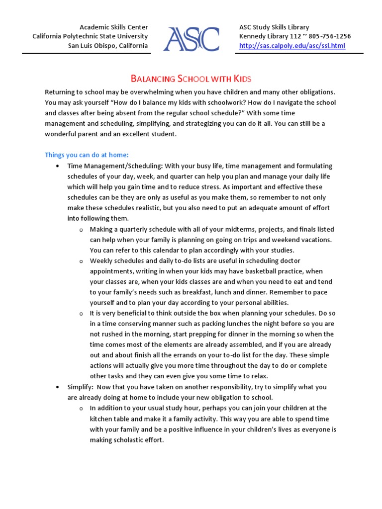 Balancing School and Parenting | PDF | Study Skills | Time Management
