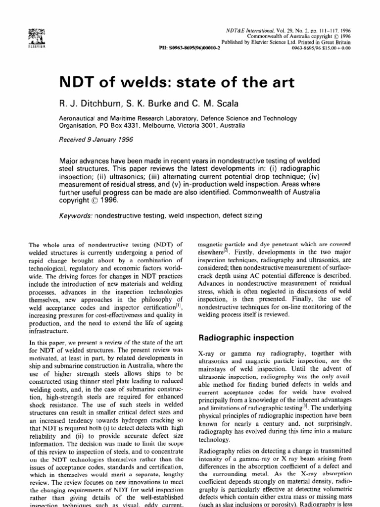 NDT of Welds - State of The Art | PDF | Nondestructive Testing ...