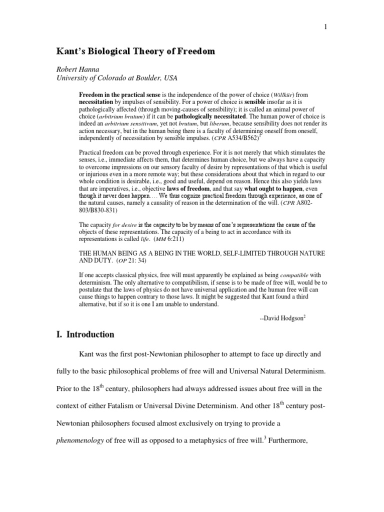 Kant's Biological Theory of Freedom | PDF | Free Will | Causality