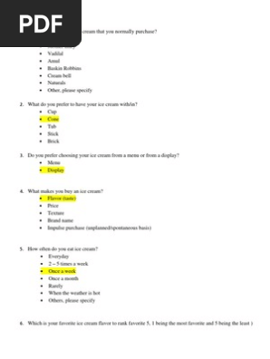 Questionnaire of Ice Cream Survey