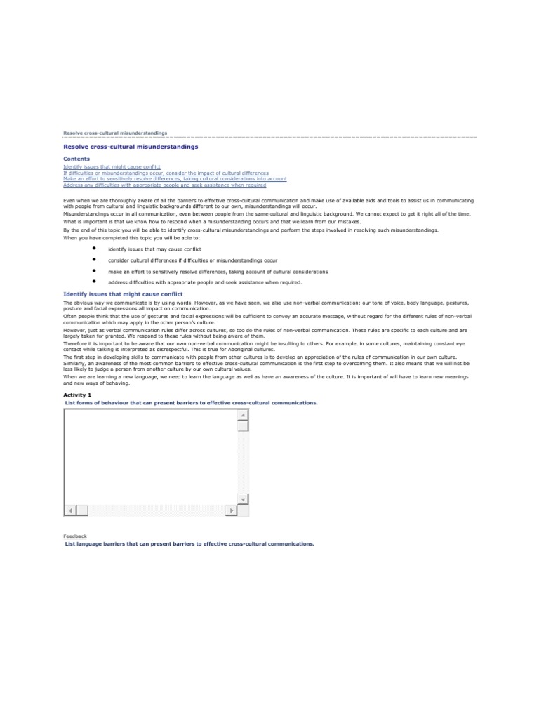 Resolve Cross Cultural Misunderstanding | Download Free PDF | Cross ...