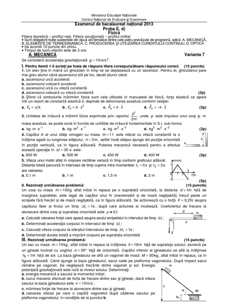 Bacalaureat 2013 Fizica Sesiune Pentru Olimpici PDF