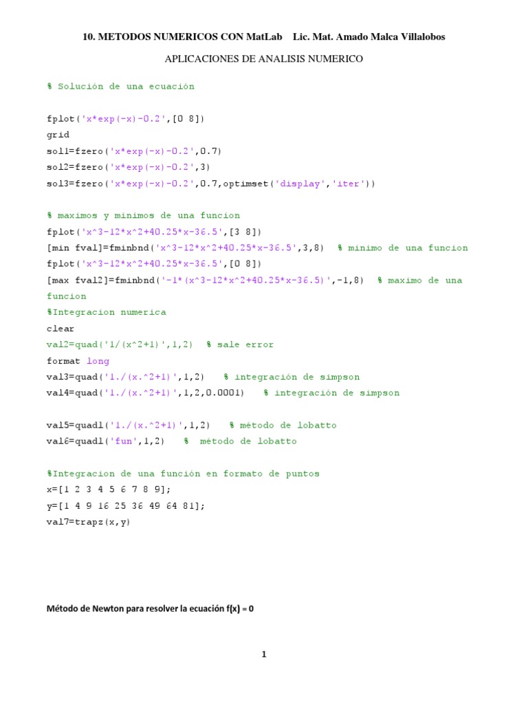 Métodos Numéricos en MATLAB: Guía Práctica | PDF | Iteración | Análisis ...